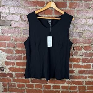 Eileen Fisher Tank Top Womens 2X Black Stretch Silk Georgette V Neck Shell